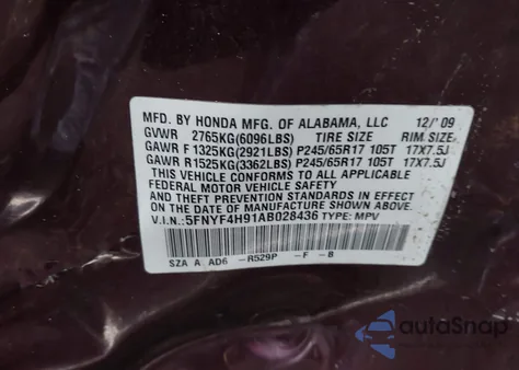 2010 Honda Pilot Touring from USA, damaged, VIN 5FNYF4H91AB028436